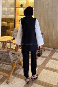 Lamelif Kruvaze Düğme Detaylı Yelek-Pantolon Takım Siyah