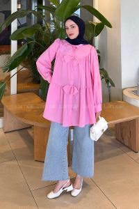 Lamelif Papyon Detaylı Tunik Pembe