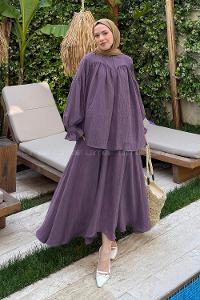 Lamelif Tesettür Şifon Takım Mürdüm