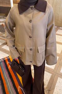 Lamelif Yaka Detaylı Parka Camel