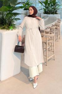 Lamelf Cupra Bağlama Detaylı Tunik Taş