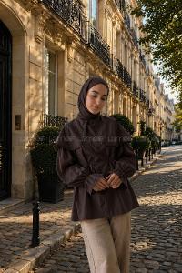 Lamelif Dantel Yaka Gömlek Acı Kahve