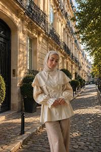 Lamelif Dantel Yaka Gömlek Bej