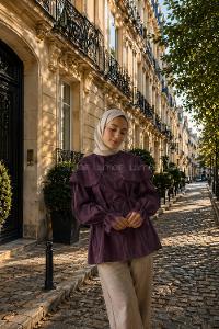 Lamelif Dantel Yaka Gömlek Mürdüm