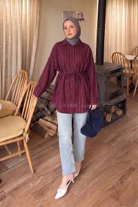 Lamelif Sırt Robalı Çizgi Detaylı Tunik Bordo