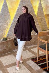 Lamelif Çizgi Geçişli Gömlek Acı Kahve