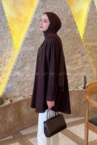 Lamelif Çizgi Geçişli Gömlek Acı Kahve