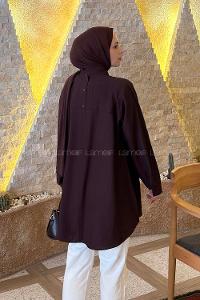 Lamelif Çizgi Geçişli Gömlek Acı Kahve