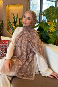 Lamelif Etnik Desen Ferah Şal Camel