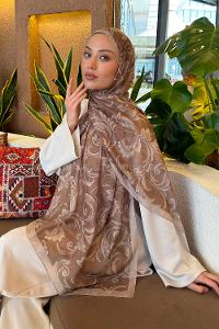 Lamelif Etnik Desen Ferah Şal Camel