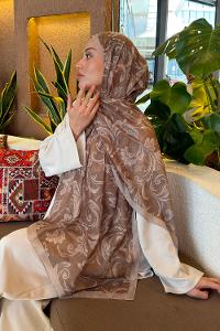 Lamelif Etnik Desen Ferah Şal Camel