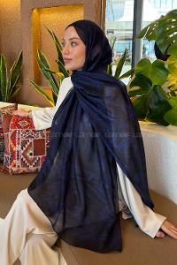 Lamelif Etnik Desen Ferah Şal Lacivert