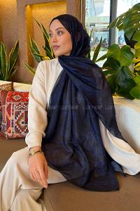 Lamelif Etnik Desen Ferah Şal Lacivert