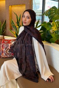 Lamelif Etnik Desen Ferah Şal Siyah Kahverengi