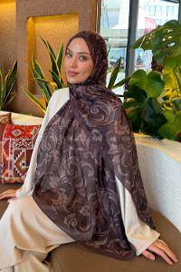 Lamelif Etnik Desen Ferah Şal Soft Kahve