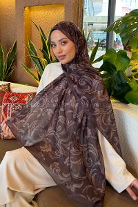 Lamelif Etnik Desen Ferah Şal Soft Kahve