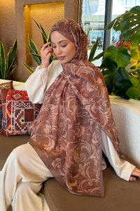 Lamelif Etnik Desen Ferah Şal Sütlü Kahve