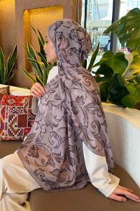 Lamelif Etnik Desen Ferah Şal Vizon