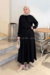 Lamelif Fular Yakalı Takım Siyah