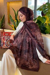 Lamelif Gül Çiçek Desen Ferah Şal Çikolata Kahve