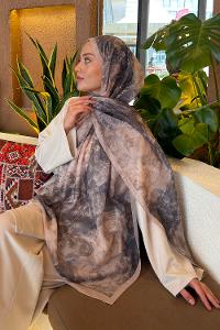 Lamelif Gül Çiçek Desen Ferah Şal Füme