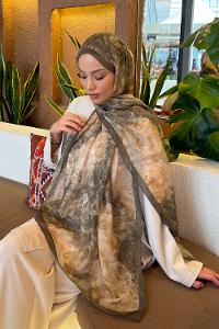 Lamelif Gül Çiçek Desen Ferah Şal Haki