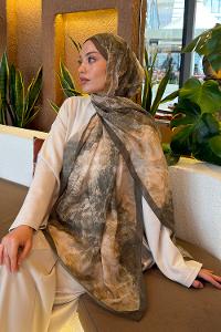 Lamelif Gül Çiçek Desen Ferah Şal Haki