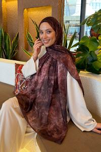 Lamelif Gül Çiçek Desen Ferah Şal Kahverengi