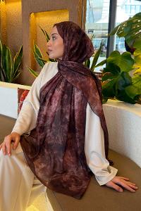 Lamelif Gül Çiçek Desen Ferah Şal Kahverengi