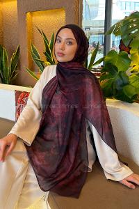 Lamelif Gül Çiçek Desen Ferah Şal Koyu Bordo