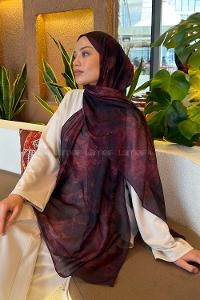 Lamelif Gül Çiçek Desen Ferah Şal Koyu Bordo