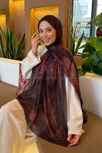 Lamelif Gül Çiçek Desen Ferah Şal Koyu Kahve