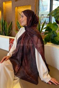 Lamelif Gül Çiçek Desen Ferah Şal Koyu Kahve