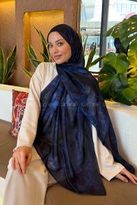 Lamelif Gül Çiçek Desen Ferah Şal Lacivert