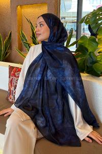 Lamelif Gül Çiçek Desen Ferah Şal Lacivert