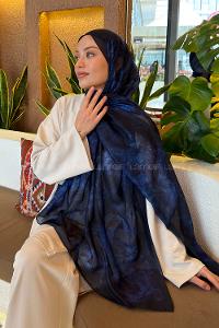 Lamelif Gül Çiçek Desen Ferah Şal Lacivert