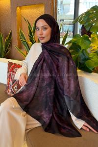 Lamelif Gül Çiçek Desen Ferah Şal Mürdüm