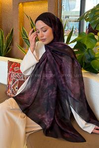 Lamelif Gül Çiçek Desen Ferah Şal Mürdüm