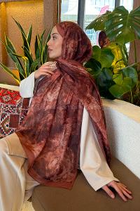Lamelif Gül Çiçek Desen Ferah Şal Tarçın