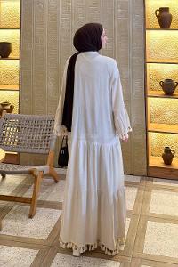Stone Mandarin Collar Linen Unprinted Dresess