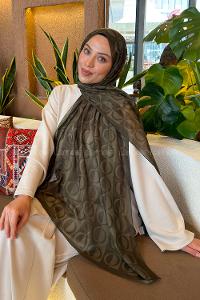 Lamelif Halka Desen Ferah Şal Asker Yeşili