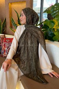 Lamelif Halka Desen Ferah Şal Asker Yeşili