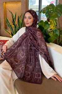 Lamelif Halka Desen Ferah Şal Kahverengi