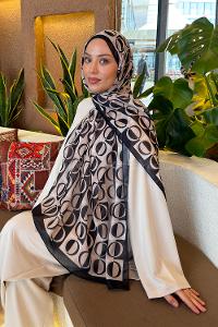 Lamelif Halka Desen Ferah Şal Siyah Bej