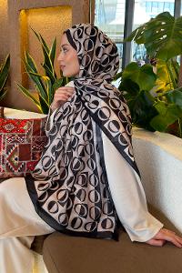 Lamelif Halka Desen Ferah Şal Siyah Bej