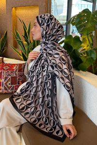 Lamelif Halka Desen Ferah Şal Siyah Taş