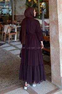 Lamelif Kat Kat Detaylı Tesettür Elbise Acı Kahve