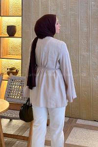 Lamelif Önü Pileli Tunik Taş Rengi