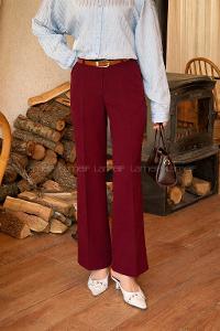 Lamelif Yüksek Bel Kemerli Kumaş Pantolon Bordo