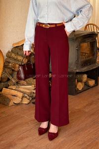 Lamelif Yüksek Bel Kemerli Kumaş Pantolon Bordo